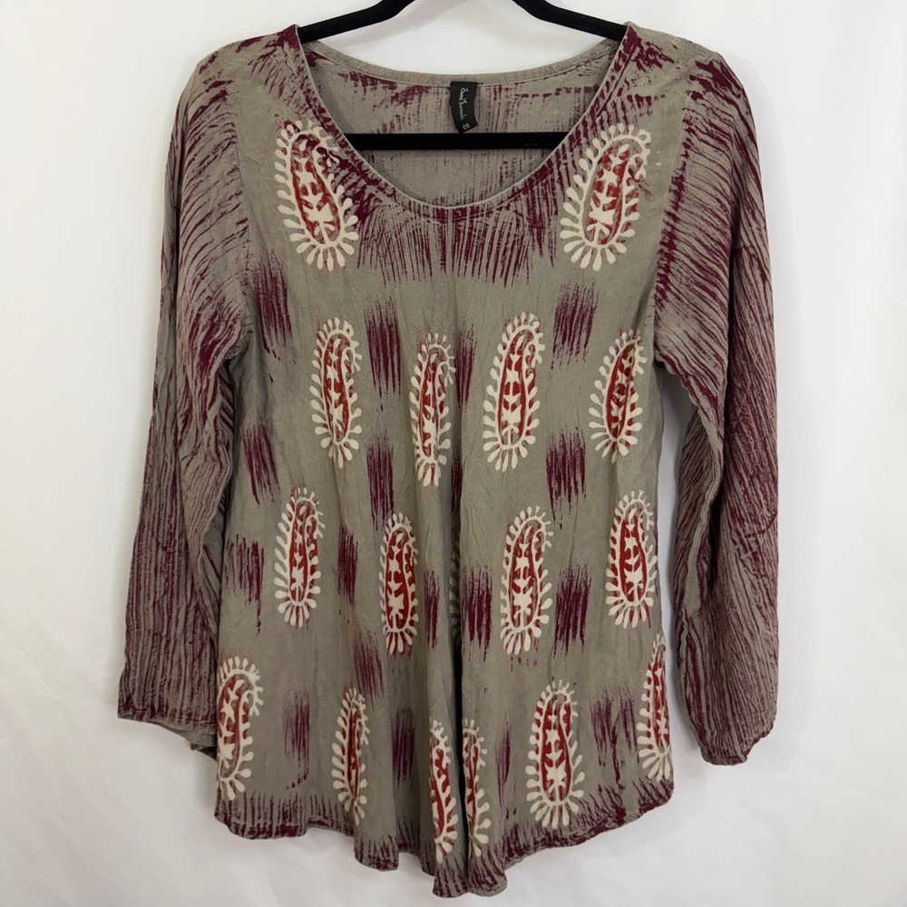 Sacred Threads Womens Paisley Rayon Tunic Top OS Small Medium Large‎ Boho Hippie